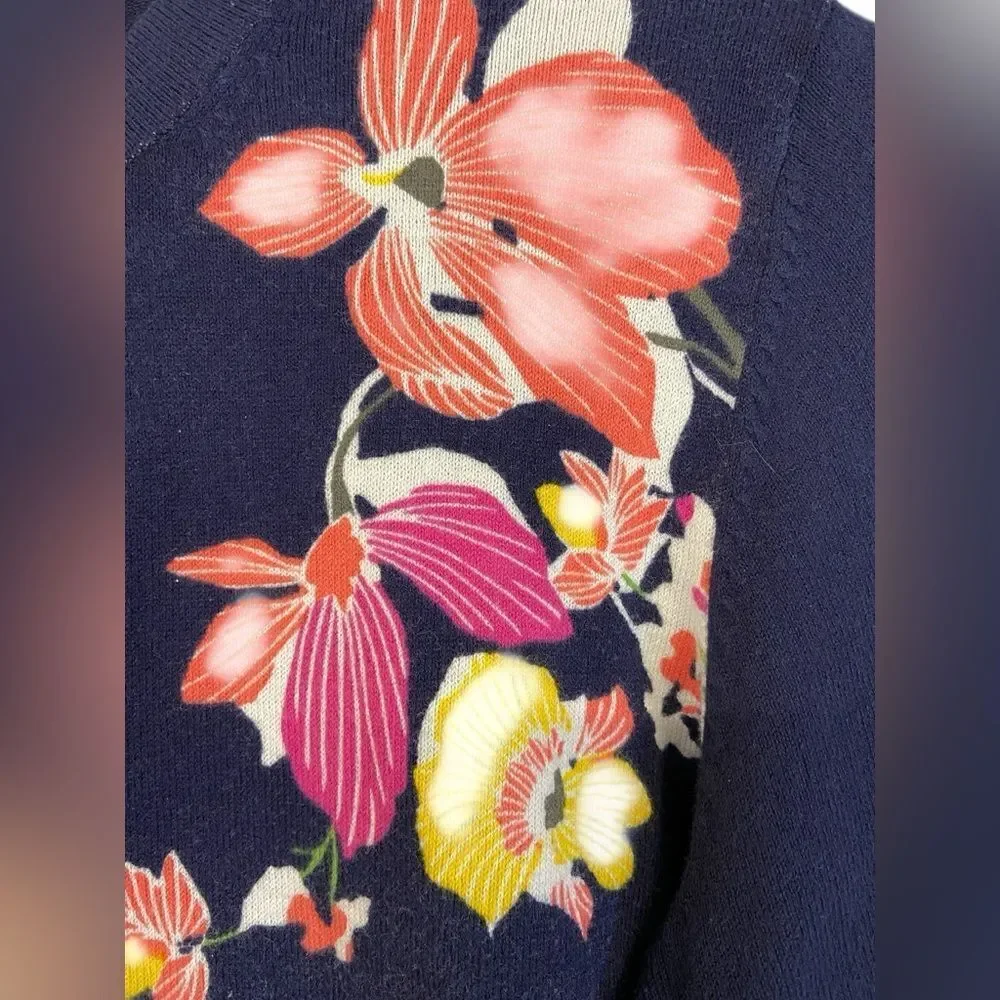 A New Day Navy Blue and floral long sleeve cardigan. Size small